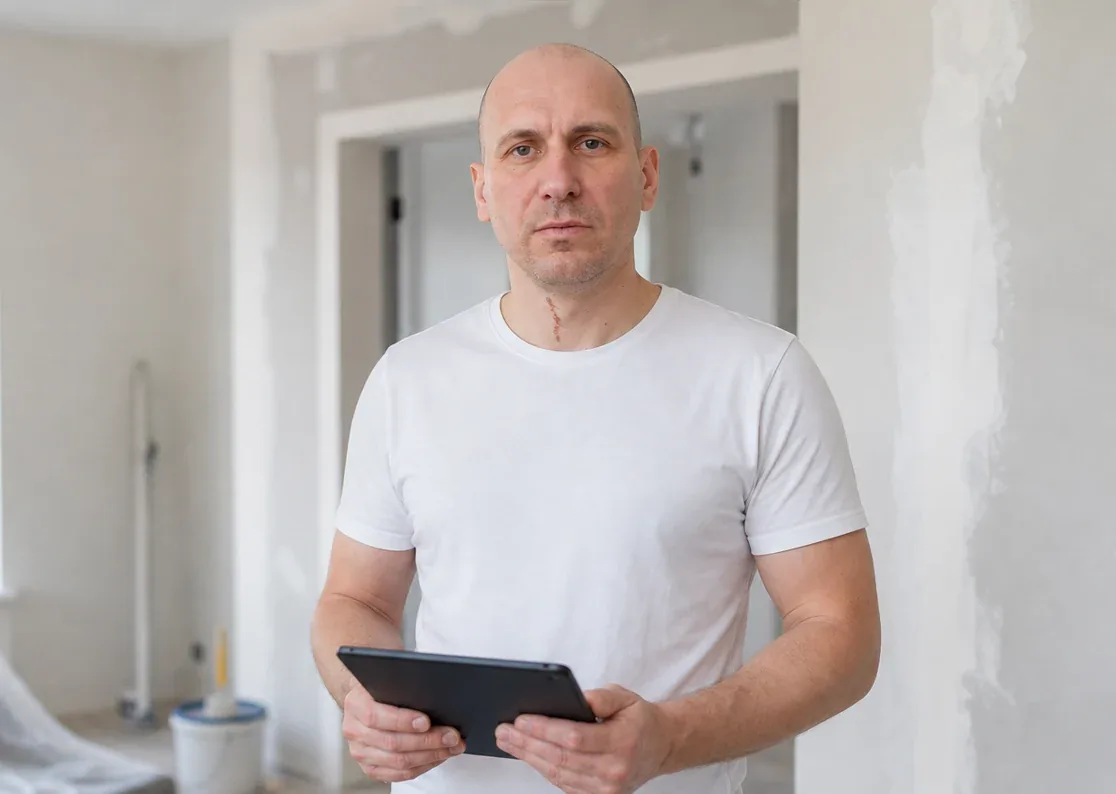 Сергей, специалист Stroykeeper, во время оценки объёма работ на объекте